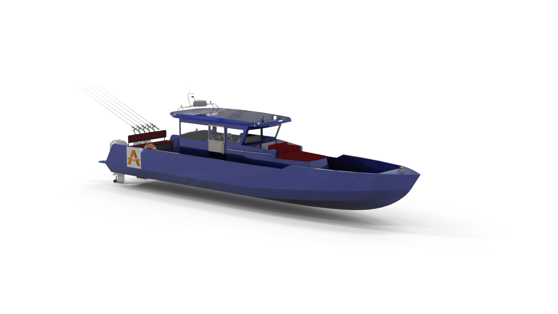 3D rendering of a modern aluminum boat design