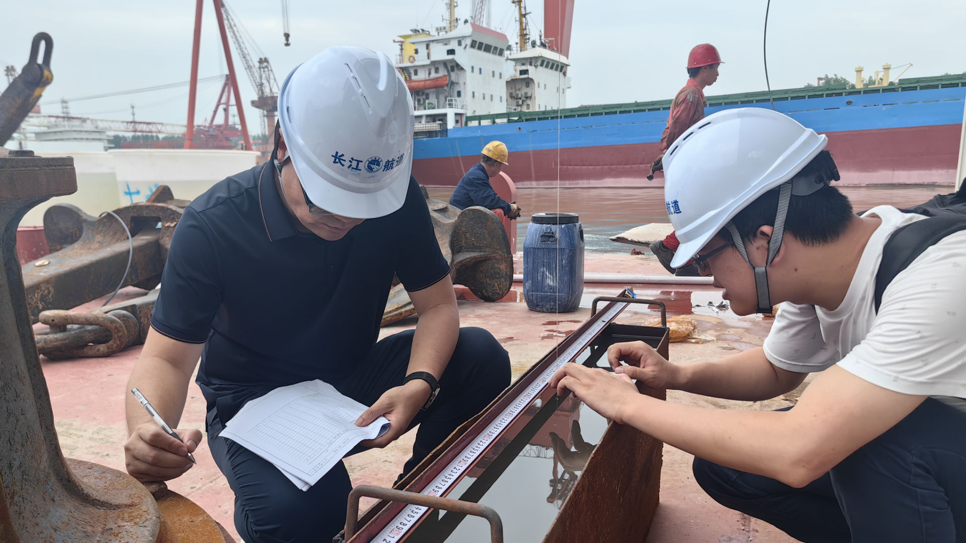 Our engineer in ship inclining test site