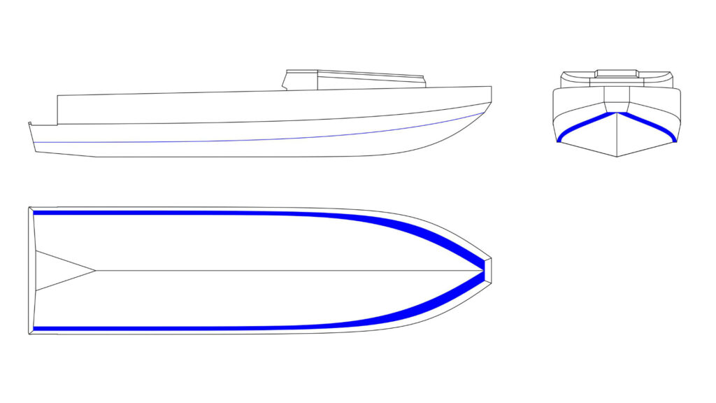 Technical Drawing of Boat Chine Structure in Hard Chine Hull Design Standard Orthographic Projection of Boat Chine Structure in Hard Chine Hull Design